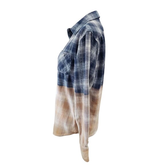 Womens Upcycled Distressed Flannel with "Jack Frost" Embroidered Patch Medium - Picture 3 of 8